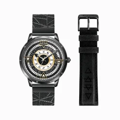 Fashion Herrenuhr Elements of Nature mit schwarzen Steinen Bicolor Herren Uhren|Uhren